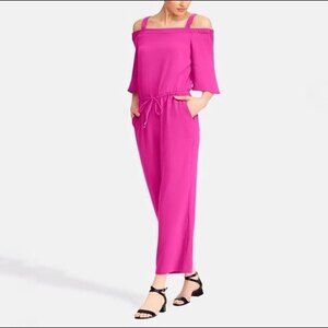 Lauren Ralph Lauren Jumpsuit Barbiecore Off Shoulder Straps Pink Crop Wide Leg S